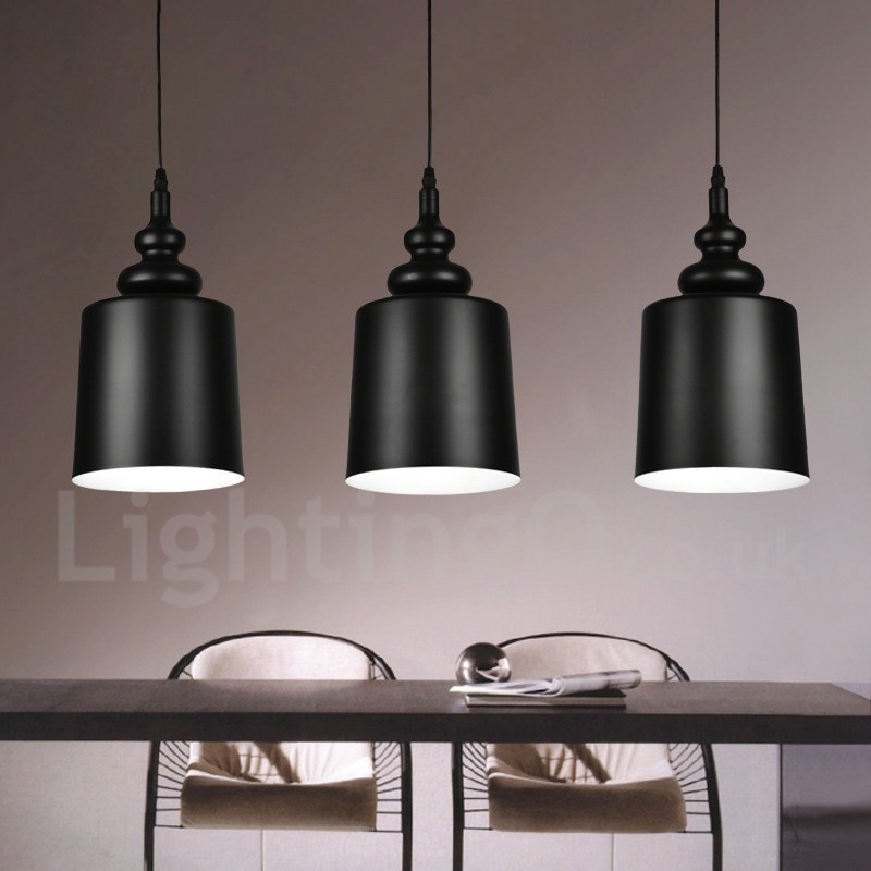 Lampada a sospensione nera moderna a 3 luci in metallo 73 x 27 cm
