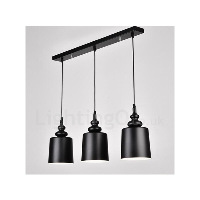 Lampada a sospensione nera moderna a 3 luci in metallo 73 x 27 cm