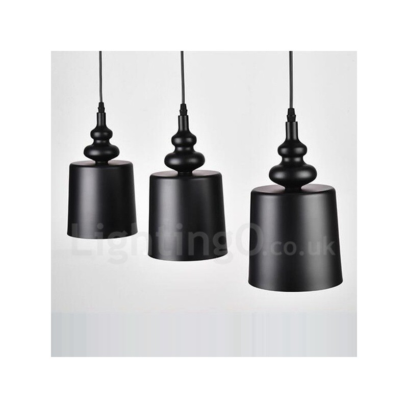 Lampada a sospensione nera moderna a 3 luci in metallo 73 x 27 cm