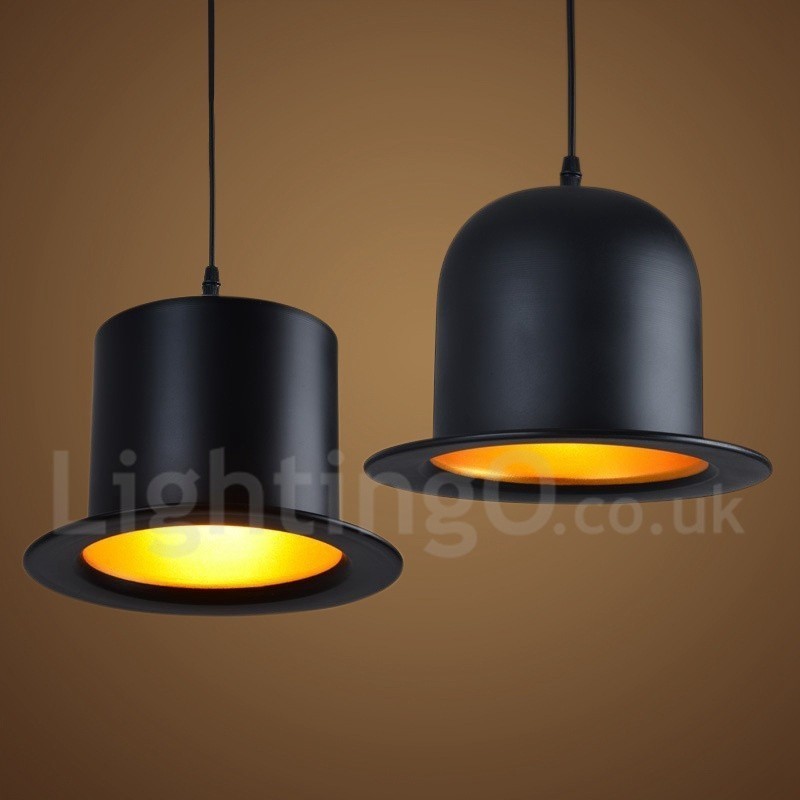 Lampada a sospensione vintage retrò a cappello in metallo nero 1 luce