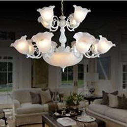 Lampadario classico vintage retrò in metallo bianco, 2 livelli