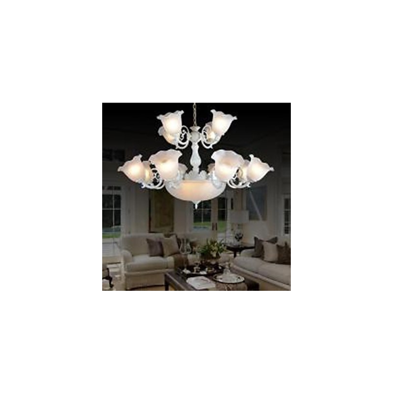Lampadario classico vintage retrò in metallo bianco, 2 livelli