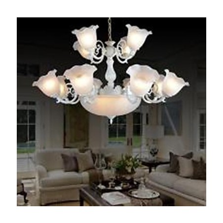 Lampadario classico vintage retrò in metallo bianco, 2 livelli