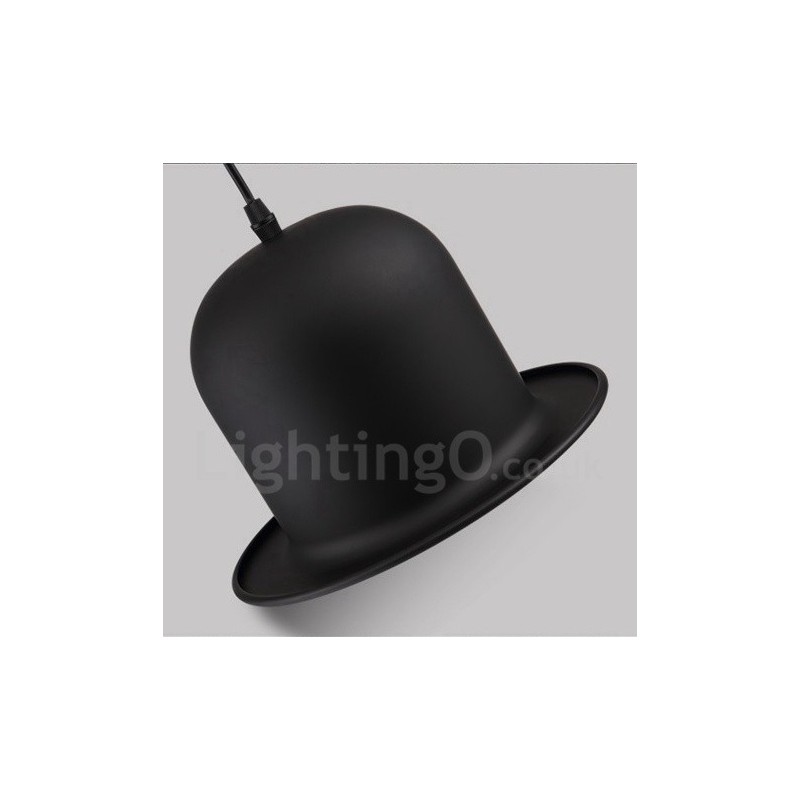 Lampada a sospensione vintage retrò a cappello in metallo nero 1 luce