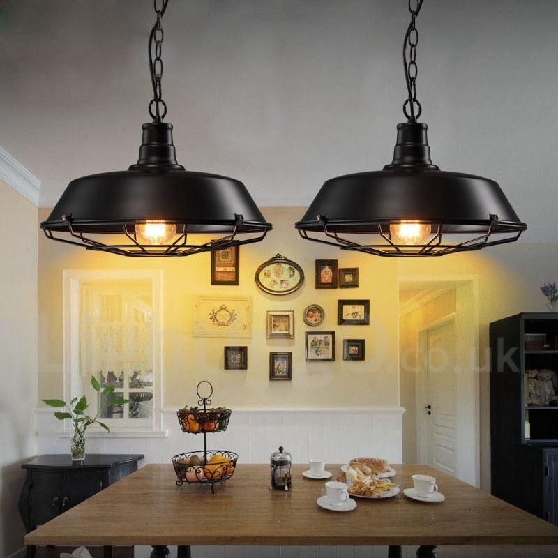 Lampada a sospensione vintage in metallo nero 36 cm