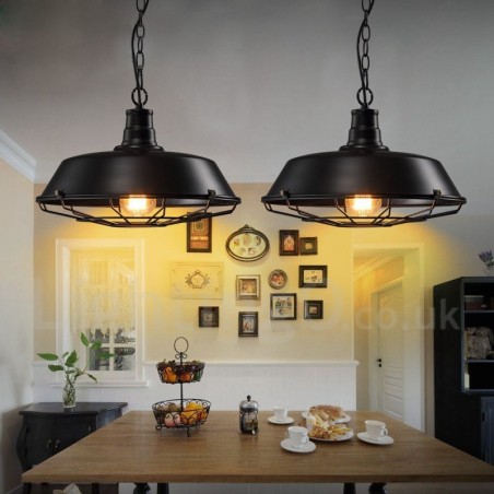 Lampada a sospensione vintage in metallo nero 36 cm