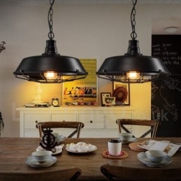 Lampada a sospensione vintage in metallo nero 36 cm