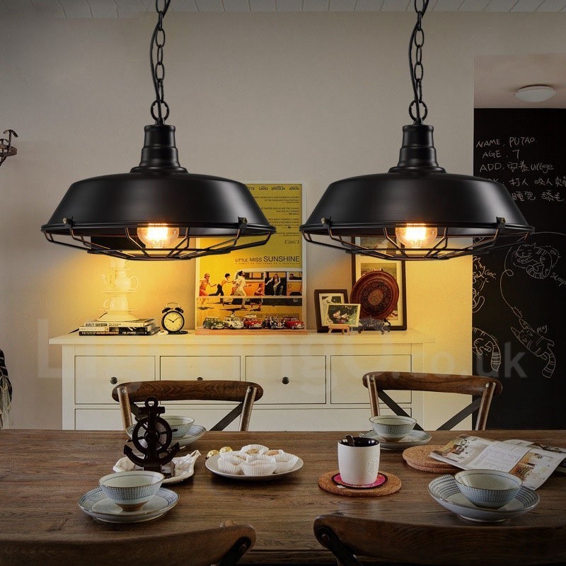 Lampada a sospensione vintage in metallo nero 36 cm