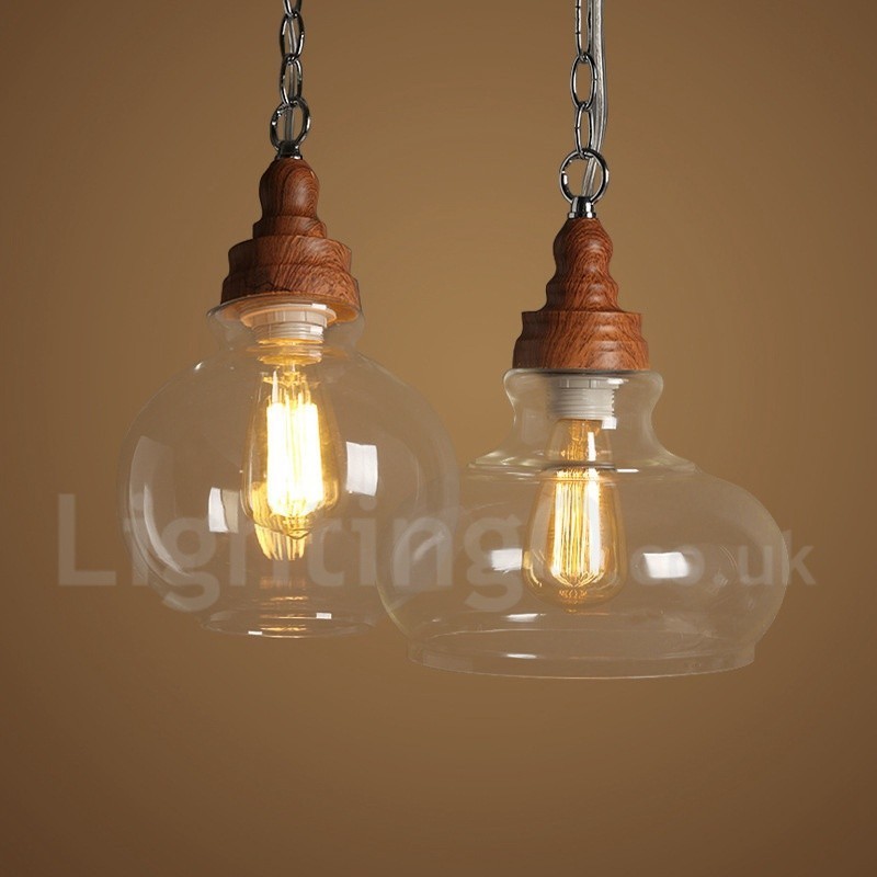 Lampada a sospensione vintage retrò con paralume in vetro