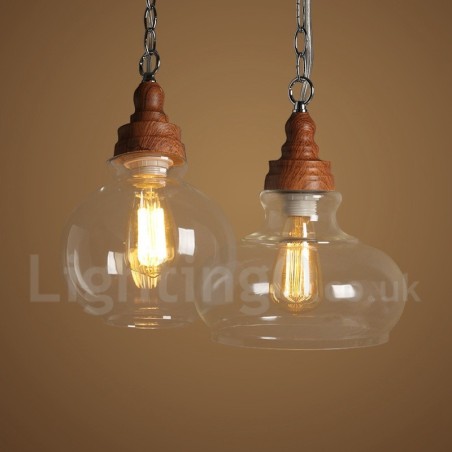 Lampada a sospensione vintage retrò con paralume in vetro