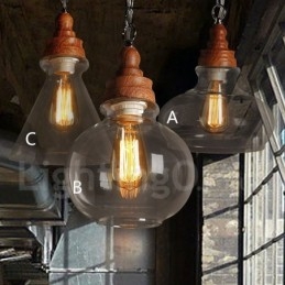 Lampada a sospensione vintage retrò con paralume in vetro