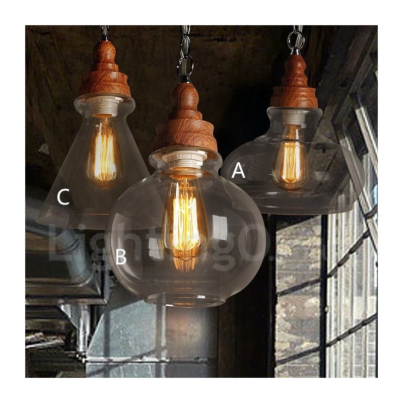 Lampada a sospensione vintage retrò con paralume in vetro