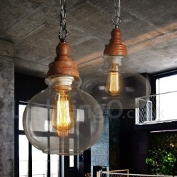 Lampada a sospensione vintage retrò con paralume in vetro