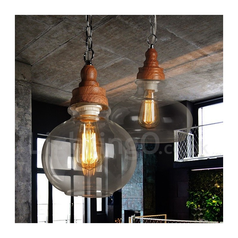 Lampada a sospensione vintage retrò con paralume in vetro