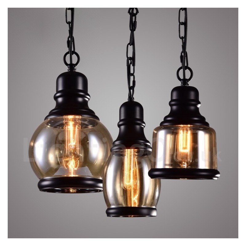 Lampada a sospensione vintage con paralume in vetro
