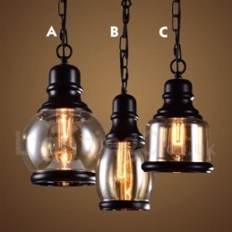 Lampada a sospensione vintage con paralume in vetro