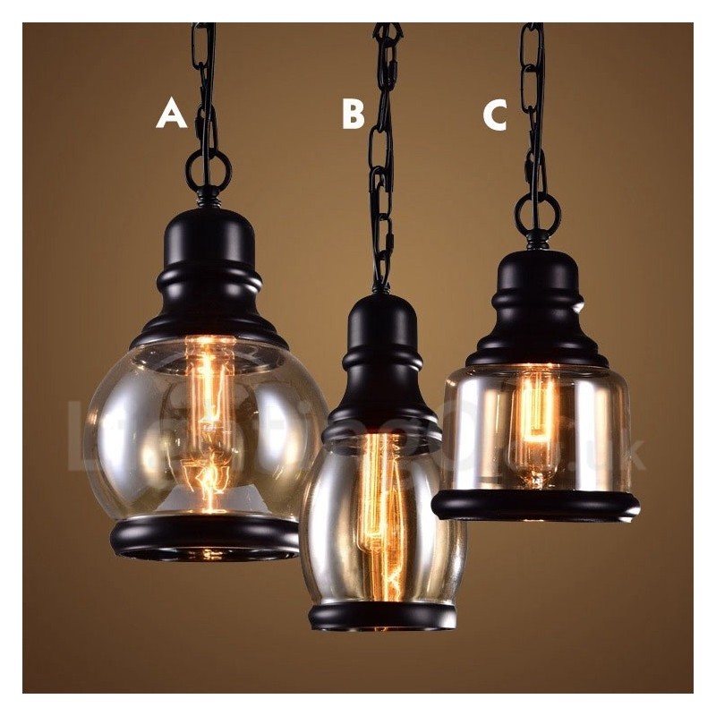 Lampada a sospensione vintage con paralume in vetro