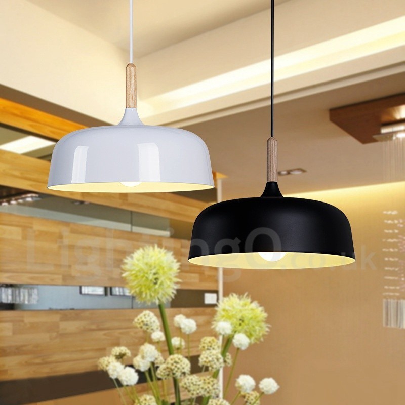 Lampada a sospensione moderna in legno e metallo, 1 luce, paralume in metallo, 32 cm