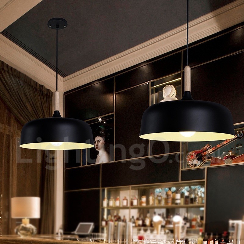 Lampada a sospensione moderna in legno e metallo, 1 luce, paralume in metallo, 32 cm