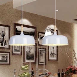 Lampada a sospensione moderna in legno e metallo, 1 luce, paralume in metallo, 32 cm