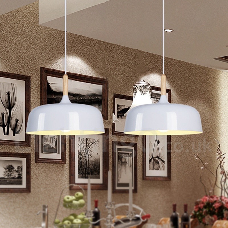 Lampada a sospensione moderna in legno e metallo, 1 luce, paralume in metallo, 32 cm
