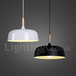 Lampada a sospensione moderna in legno e metallo, 1 luce, paralume in metallo, 32 cm