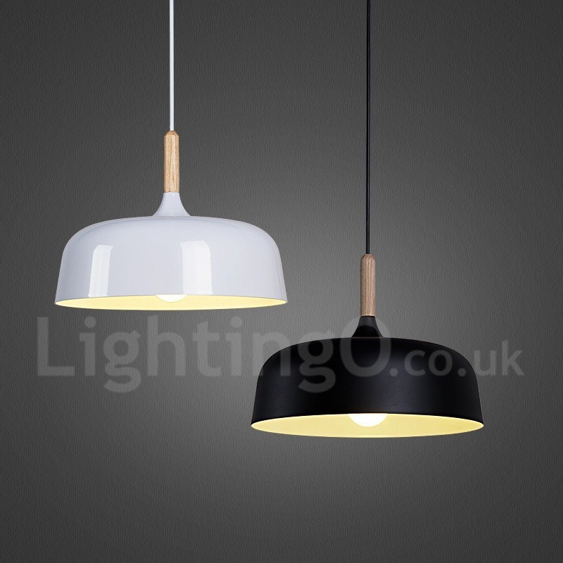 Lampada a sospensione moderna in legno e metallo, 1 luce, paralume in metallo, 32 cm