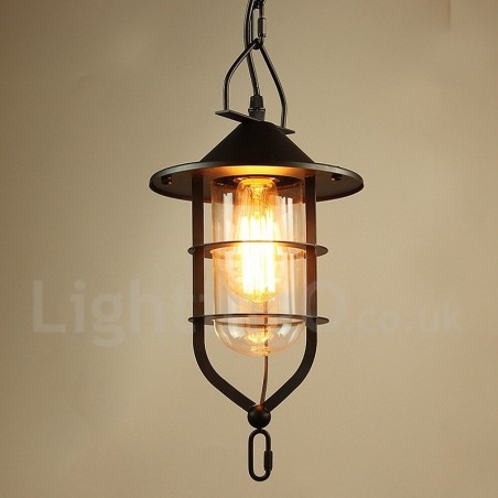 Lampada a sospensione vintage in metallo e vetro