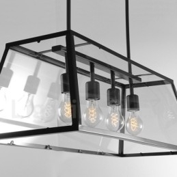 Lampada a sospensione rustica in metallo con paralume in vetro 4 lampadine 78 x 30 cm