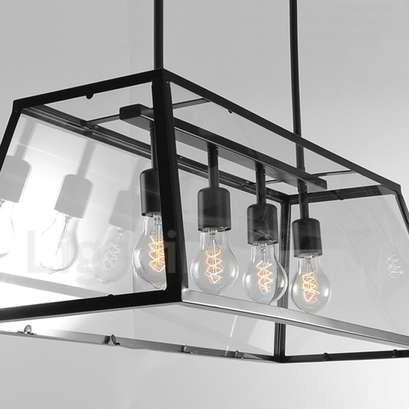 Lampada a sospensione rustica in metallo con paralume in vetro 4 lampadine 78 x 30 cm