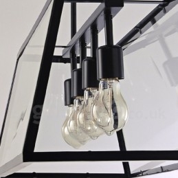 Lampada a sospensione rustica in metallo con paralume in vetro 4 lampadine 78 x 30 cm