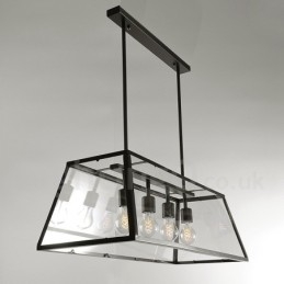 Lampada a sospensione rustica in metallo con paralume in vetro 4 lampadine 78 x 30 cm