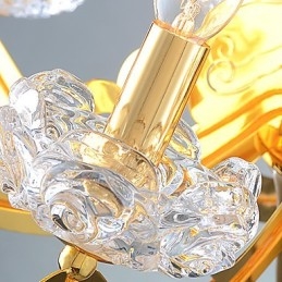 Lampadario moderno contemporaneo in metallo e cristallo dorato