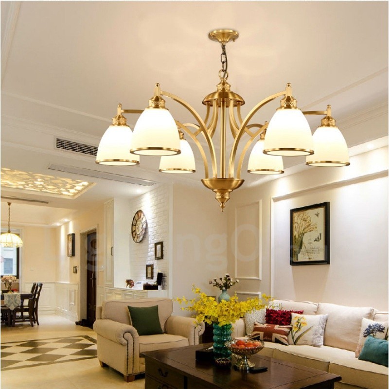 Lampadario rustico lodge in rame e metallo con LED integrato 6 luci 85x50 cm