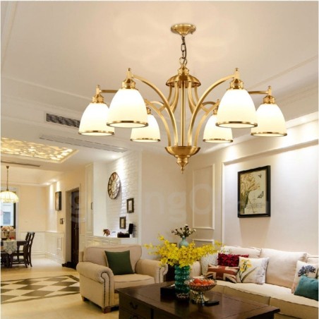 Lampadario rustico lodge in rame e metallo con LED integrato 6 luci 85x50 cm