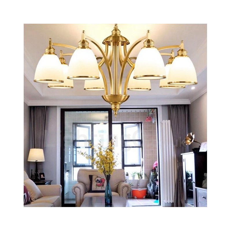 Lampadario rustico Lodge in rame e metallo con LED integrato 8 luci 85x50 cm