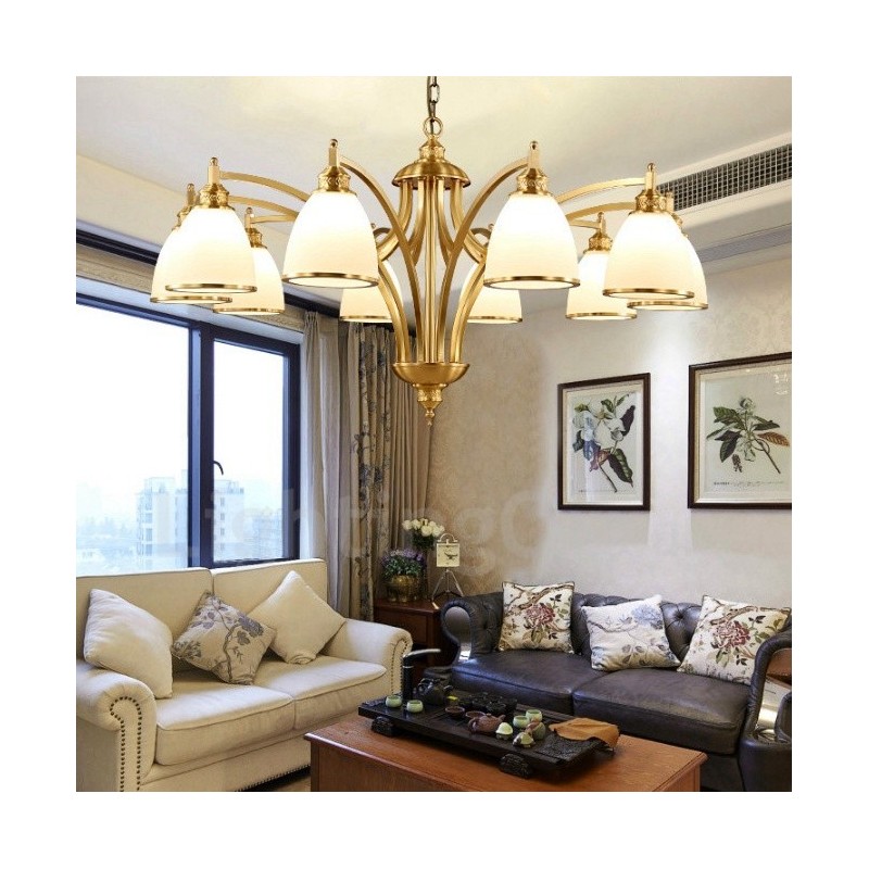 Lampadario rustico in rame e metallo con LED integrato 10 luci 105x60 cm