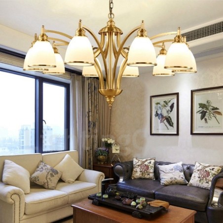 Lampadario rustico in rame e metallo con LED integrato 10 luci 105x60 cm