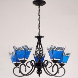 Lampadario mediterraneo in metallo con LED integrato 5 luci 60 x 41 cm