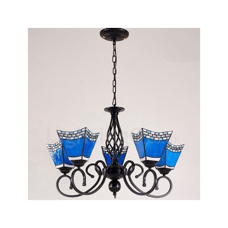 Lampadario mediterraneo in metallo con LED integrato 5 luci 60 x 41 cm
