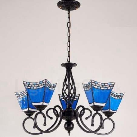 Lampadario mediterraneo in metallo con LED integrato 5 luci 60 x 41 cm