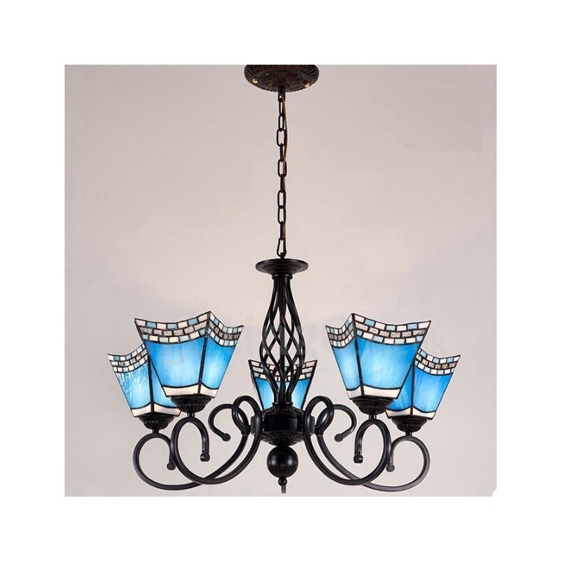 Lampadario mediterraneo in metallo con LED integrato 5 luci 60 x 41 cm
