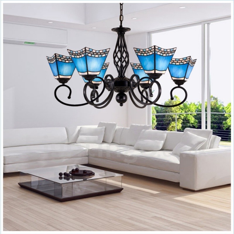 Lampadario mediterraneo a 6 luci con LED integrato in metallo 68 x 41 cm