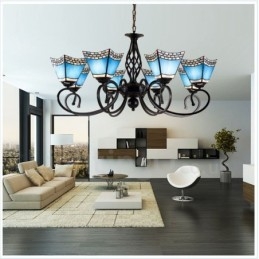 Lampadario mediterraneo in metallo con LED integrato 8 luci 80 x 41 cm