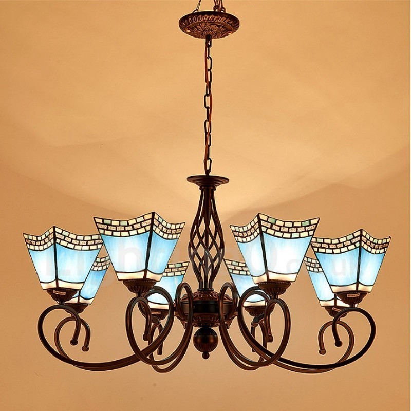 Lampadario mediterraneo in metallo con LED integrato 8 luci 80 x 41 cm