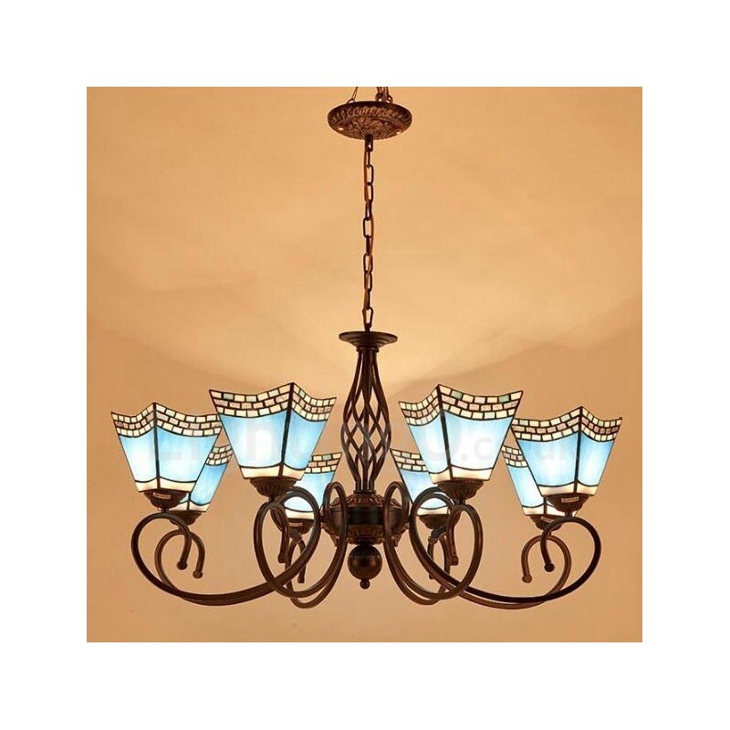 Lampadario mediterraneo in metallo con LED integrato 8 luci 80 x 41 cm