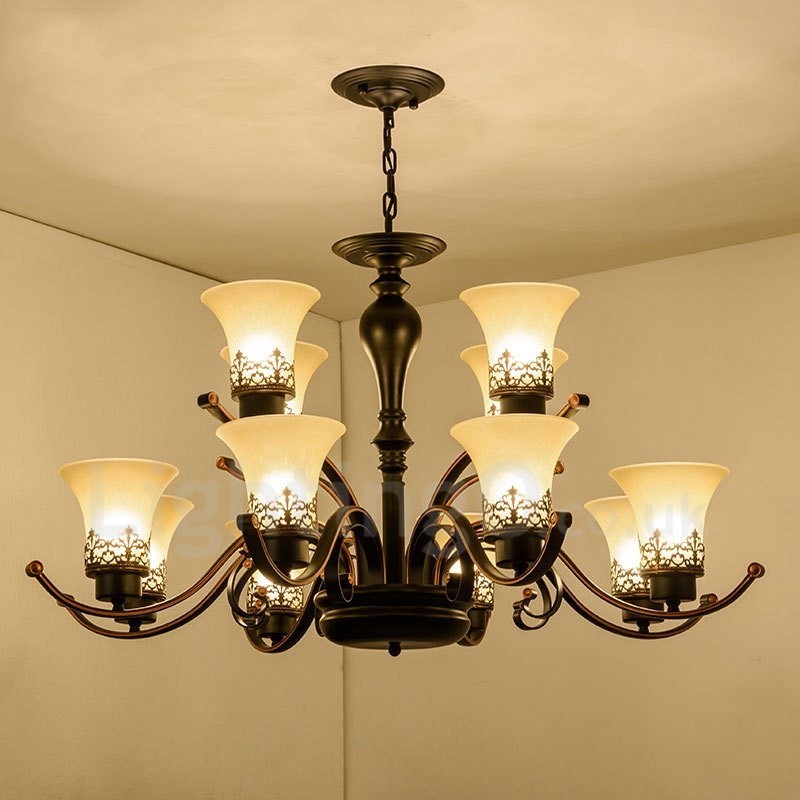 Lampadario Rustic Lodge in metallo con LED integrato 12 luci 99 x 52 cm