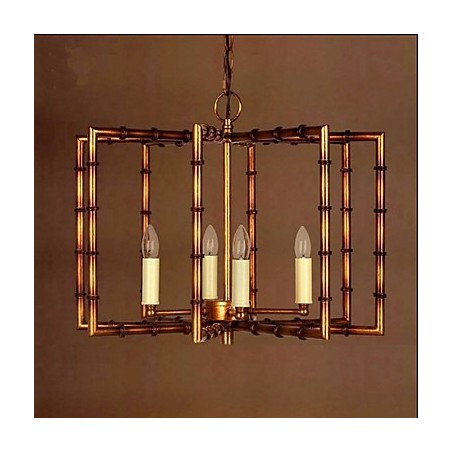 Lampadario rustico vintage in metallo oro con 2 luci E12/E14