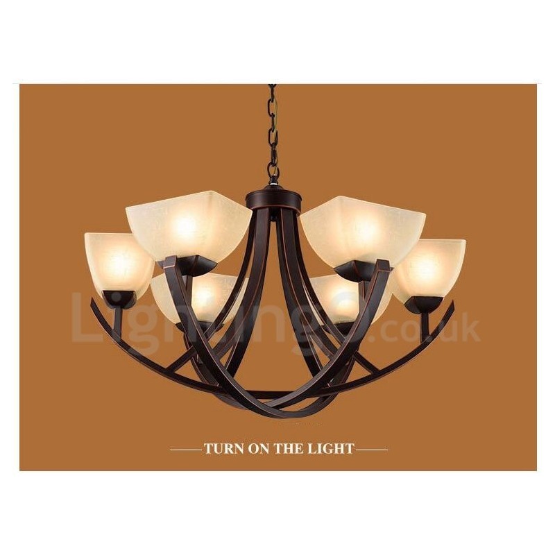 Lampadario Rustic Lodge in metallo con LED integrato, 6 luci, 80x45 cm