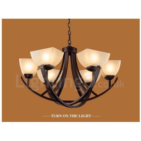 Lampadario Rustic Lodge in metallo con LED integrato, 6 luci, 80x45 cm